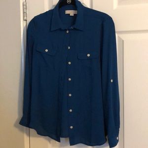 Loft long sleeve teal blouse